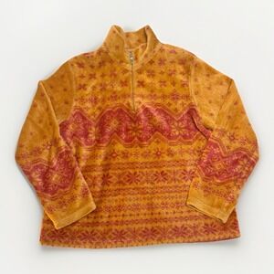 Talbots Top Womens Small PETITE Fleece Pullover Fair Isle Nordic Sweater 1/4 Zip